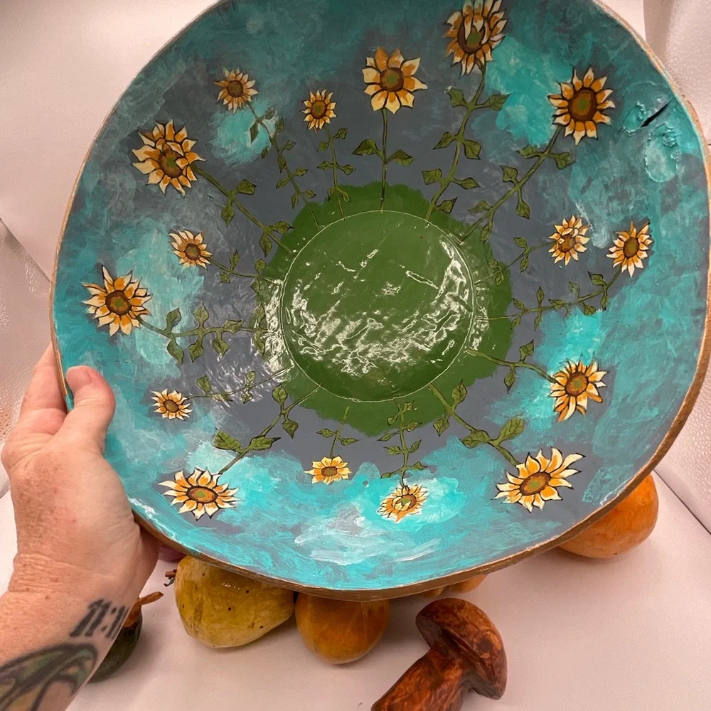 Handmade Fruit Bowl Painted Paper Mache Vegetables Rustic Kitchen Decor - Picture 3 of 8